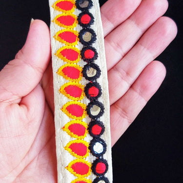 Mirrored Fabric Trim In Beige And Brown / Black and Orange / Beige And Red / Red And Blue, Approx. 30mm Wide - 210119L390/91/92/93